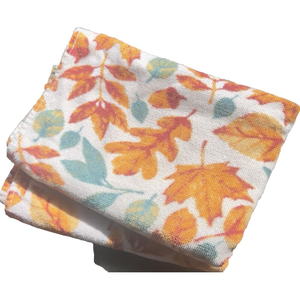 Pair Urban Villa Fall Leaf Cotton Kitchen Towels Thanksgiving